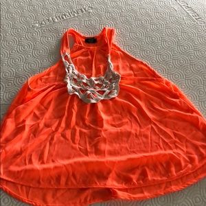 Bright neon orange tank top with lace!